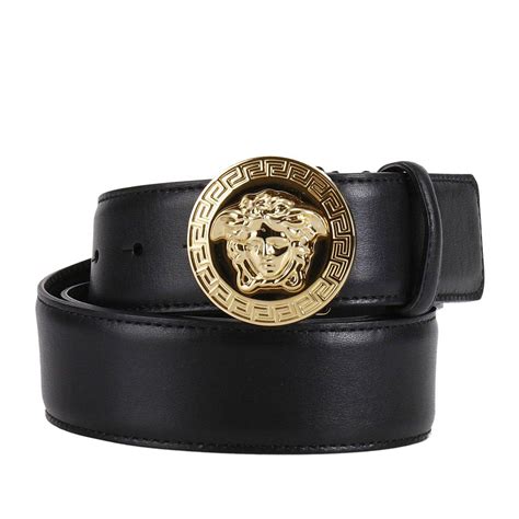 versace collection men's black leather adjustable belt 202|Versace leather belt men.